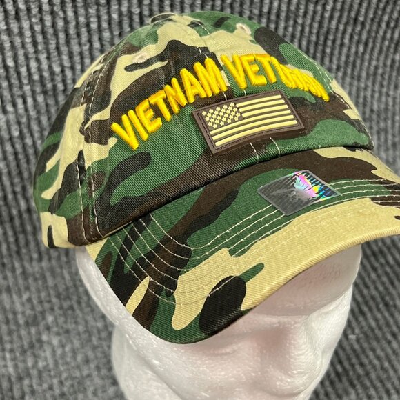 Vietnam Veteran Camo Hat USA Flag Patch Embroidered Adjustable Strap Black Hawk - Picture 12 of 16